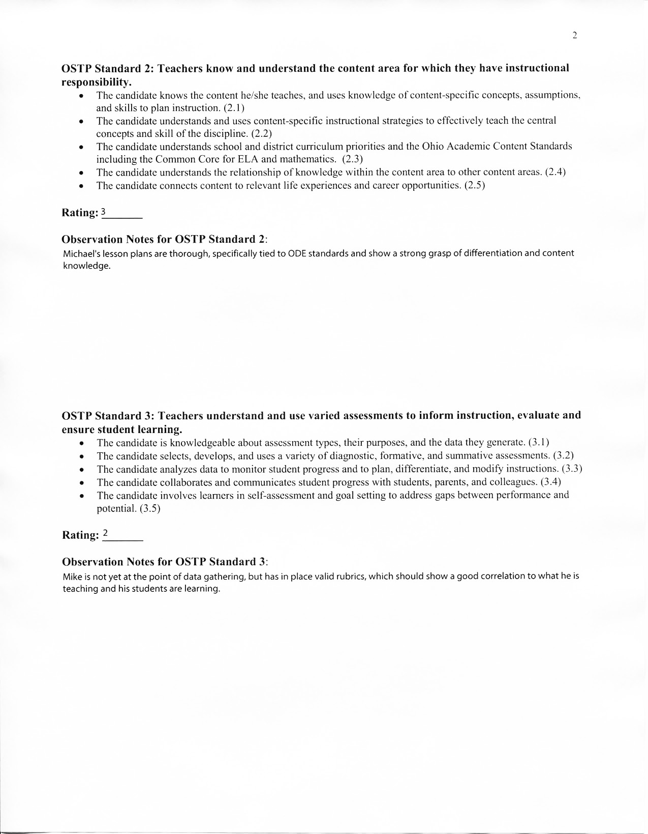 Clinical Practice Placement no. 1 - Observation no. 1, University Supervisor - Page 2