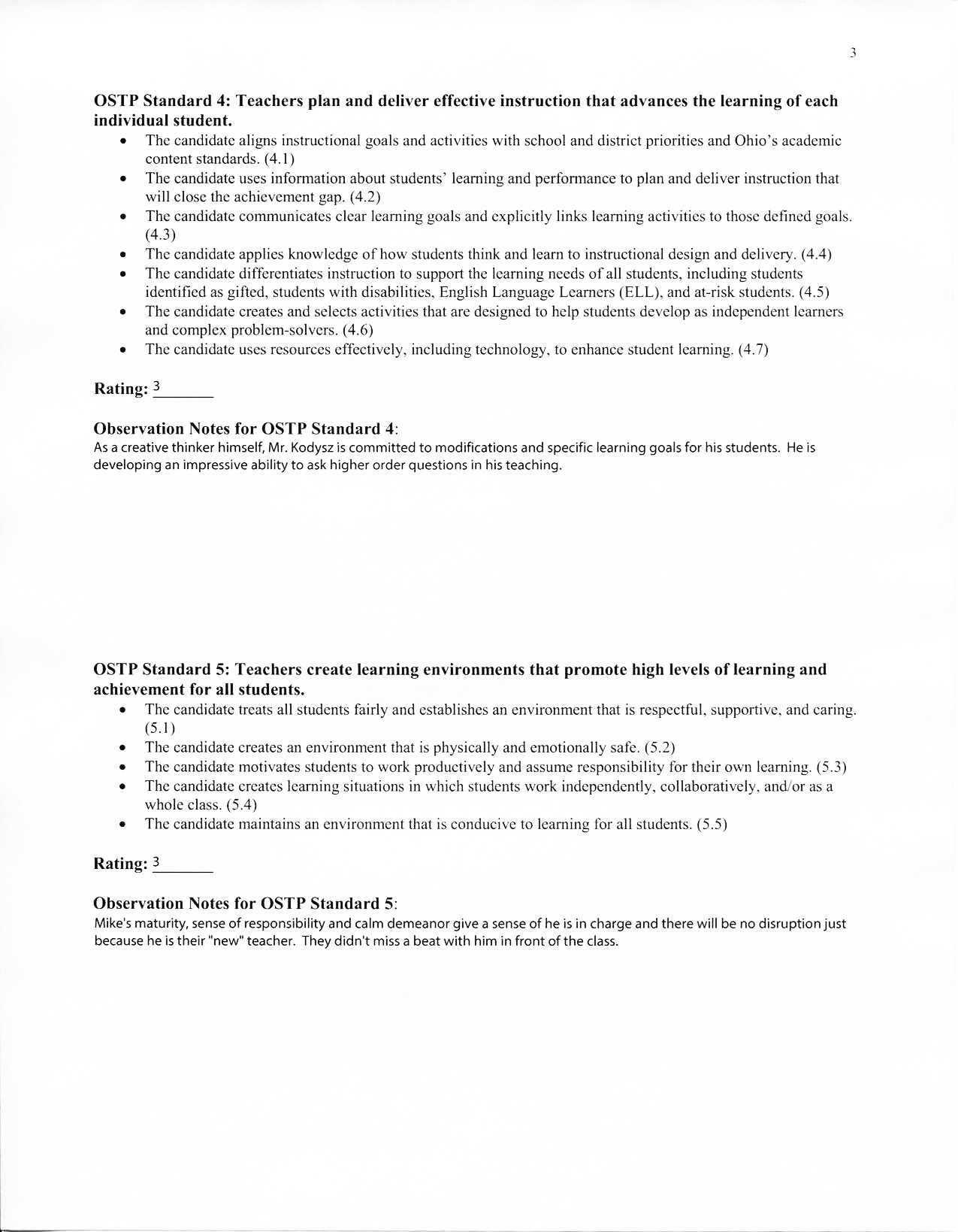 Clinical Practice Placement no. 1 - Observation no. 1, University Supervisor - Page 3