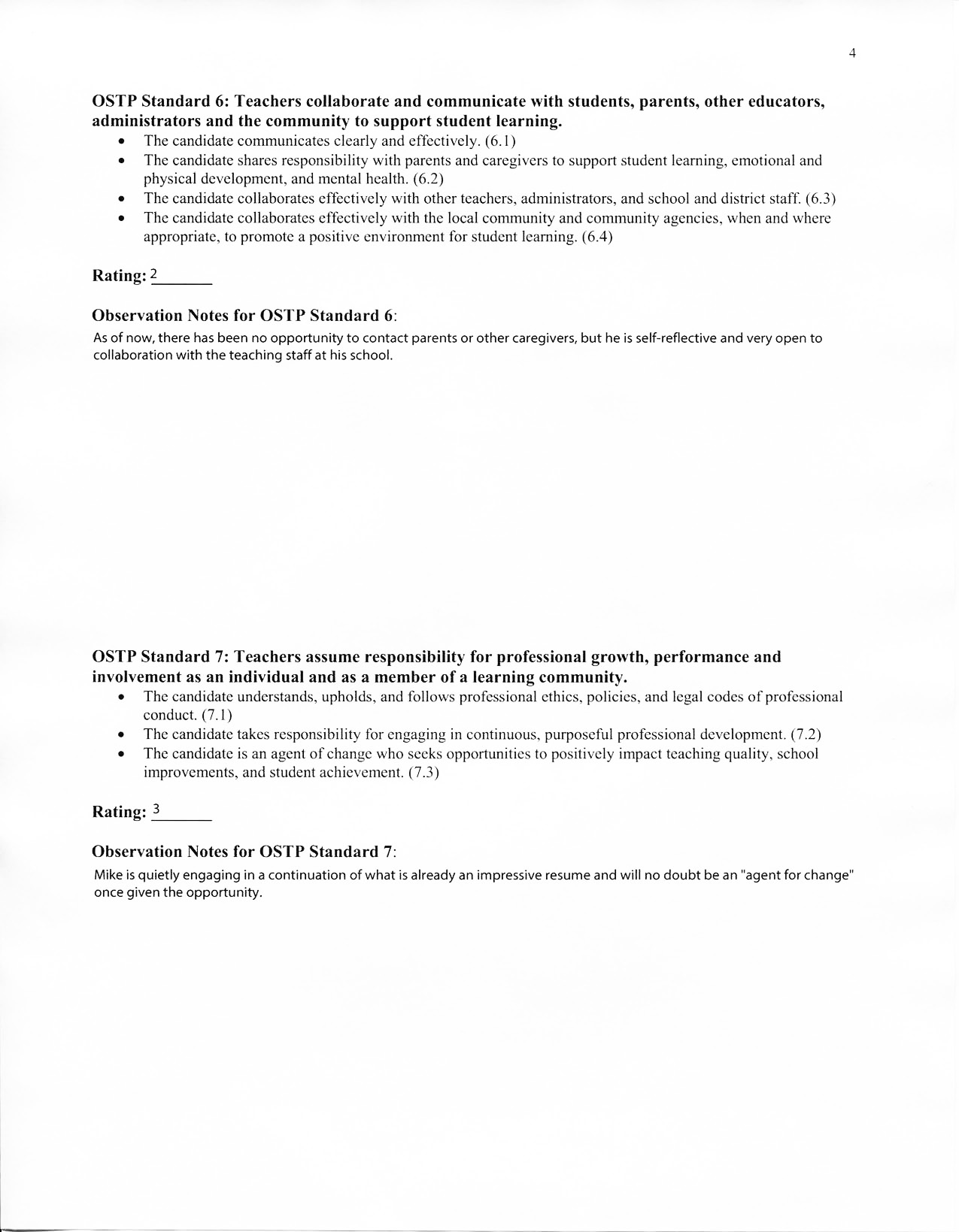 Clinical Practice Placement no. 1 - Observation no. 1, University Supervisor - Page 4