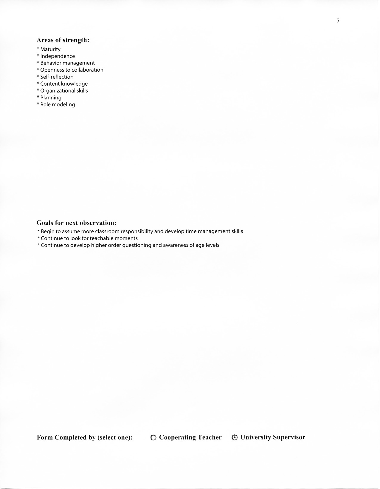 Clinical Practice Placement no. 1 - Observation no. 1, University Supervisor - Page 5