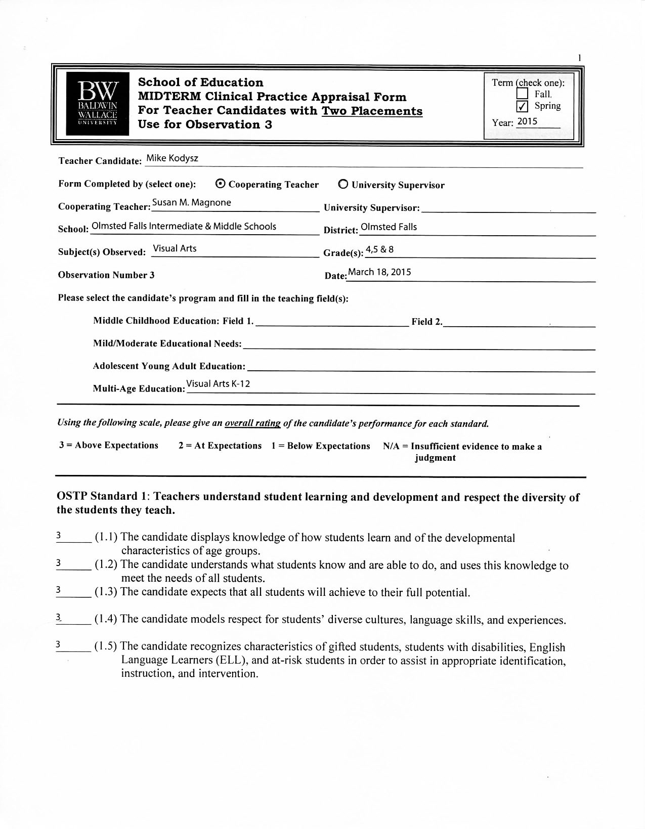 Clinical Practice Placement no. 1 - Cooperating Teacher, Midterm