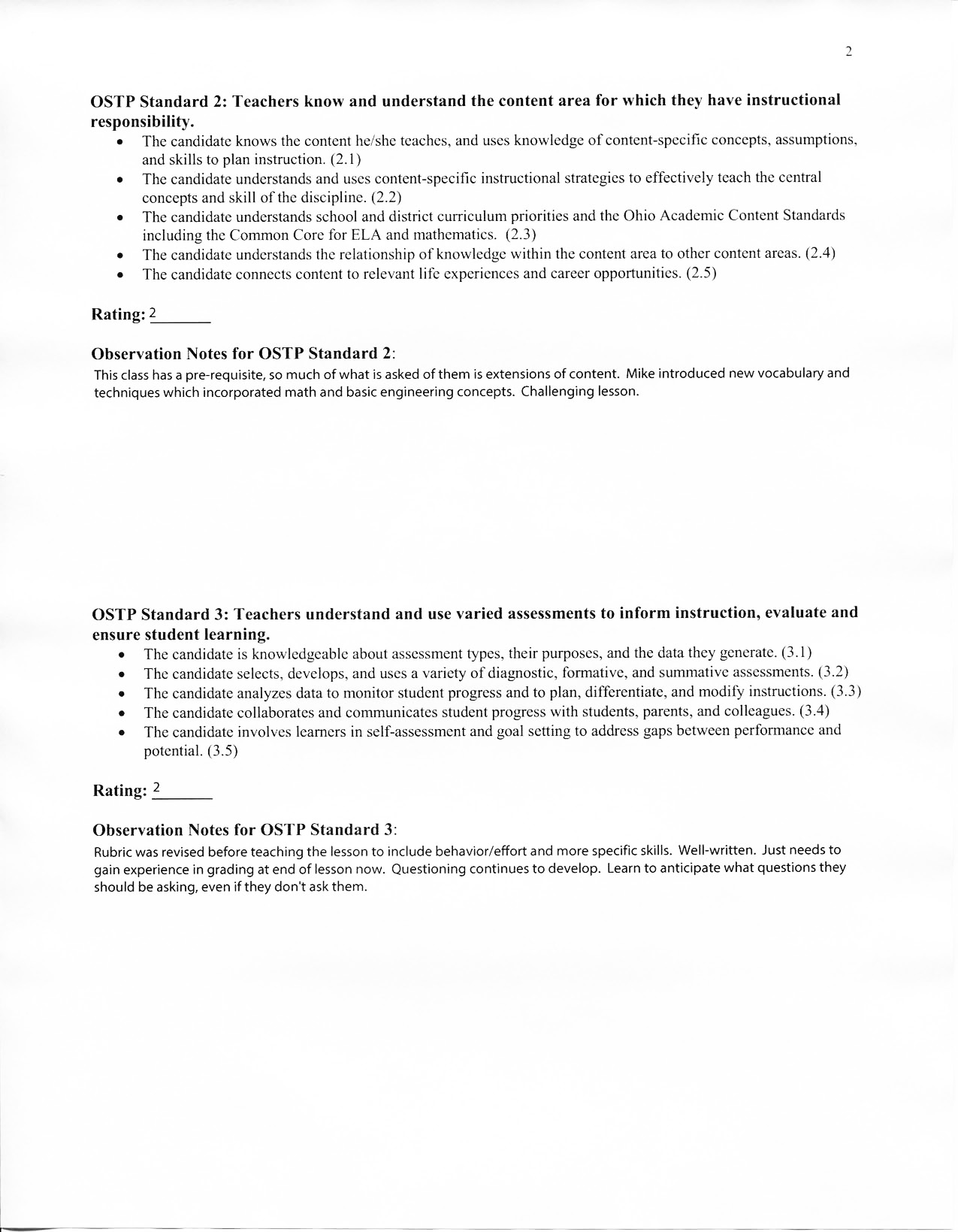 Clinical Practice Placement no. 2 - Observation no. 1, University Supervisor - Page 2