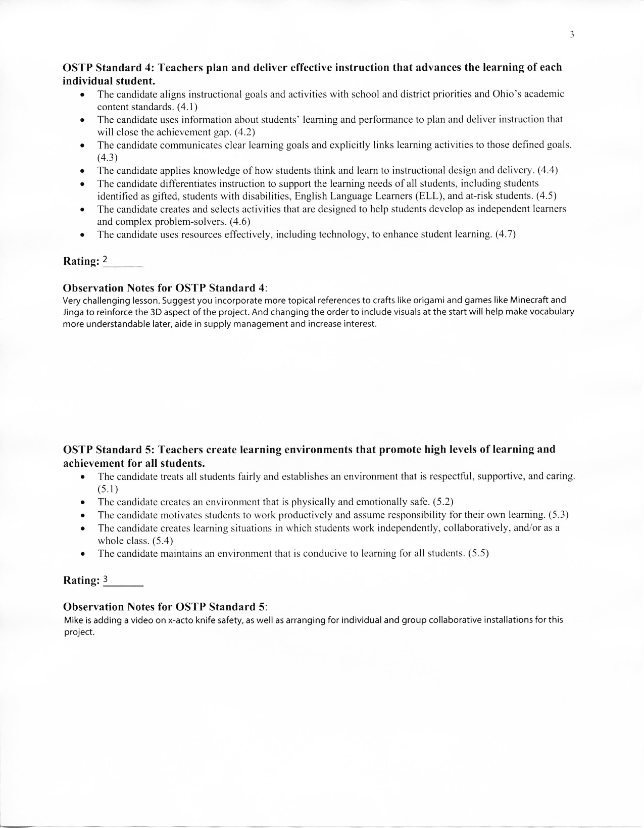 Clinical Practice Placement no. 2 - Observation no. 1, University Supervisor - Page 3