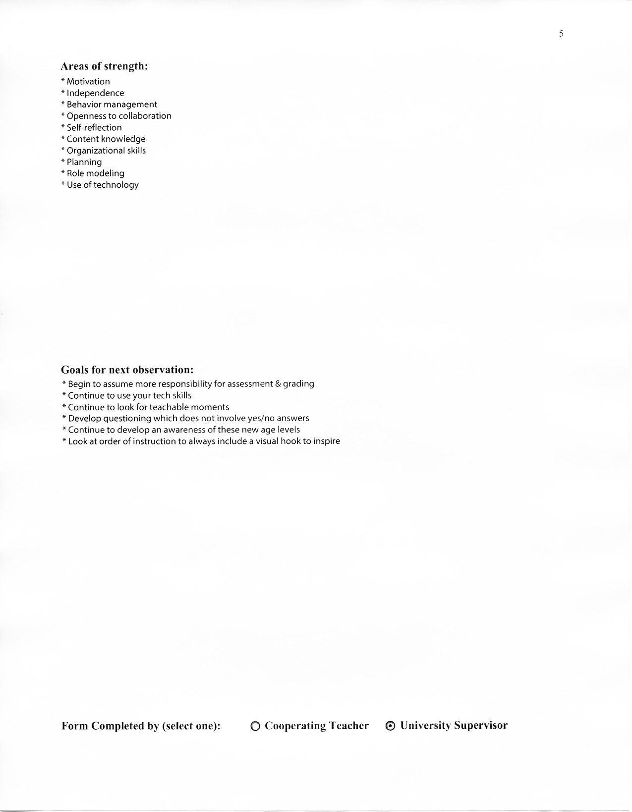 Clinical Practice Placement no. 2 - Observation no. 1, University Supervisor - Page 5