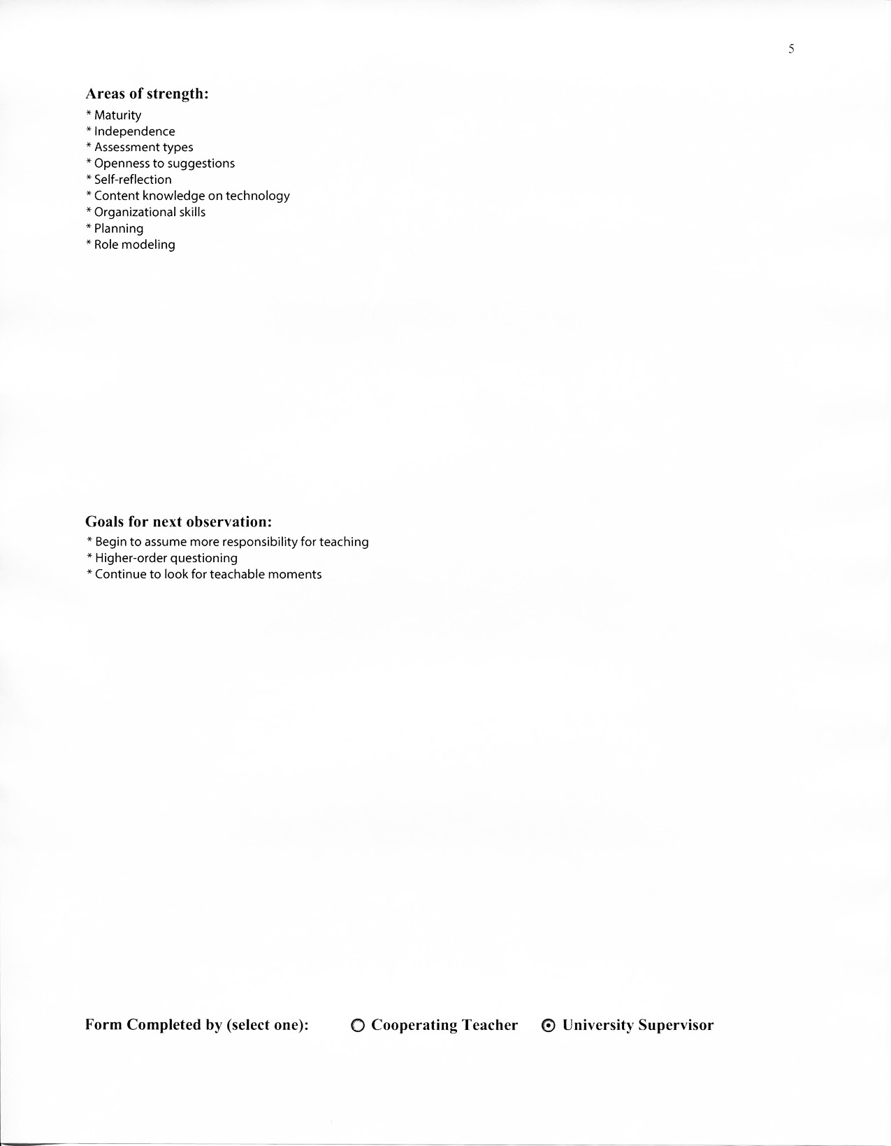 Clinical Practice Placement no. 2 - Observation no. 2, University Supervisor - Page 5